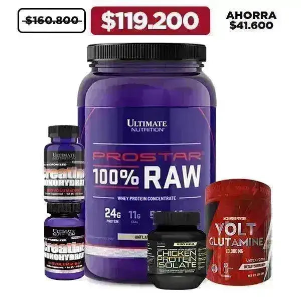 Prostar 100% Raw + Creatine 120 gr + Glutamine 300 gr + Muestra - Zona FIT