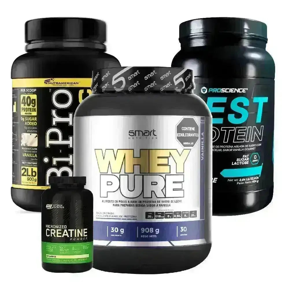 Whey Pure 2 lb + Bipro 2 lb + Best Protein 2 lb + Creatine Optimum 300 gr - Zona FIT