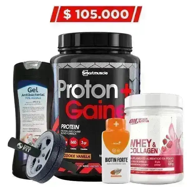 Proton Mass Gainer 3 lb + Whey Collagen 420 gr + Biotin Forte 50 caps + Obsequio - Zona FIT
