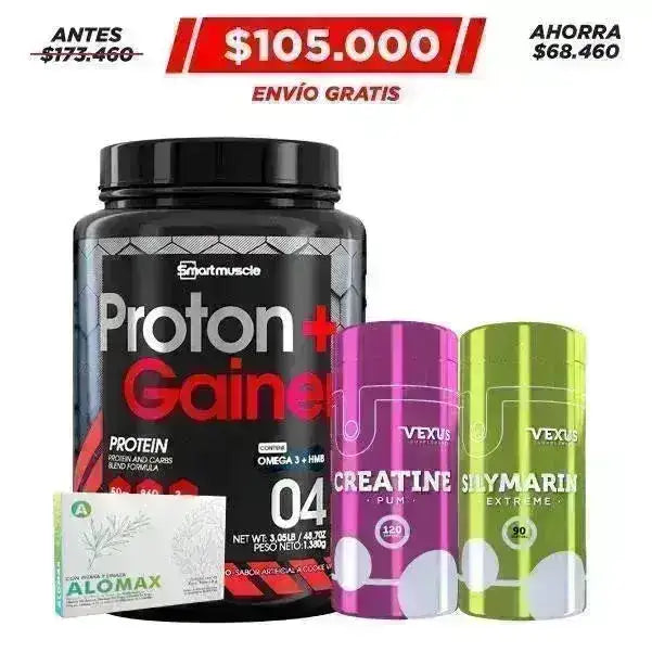 Proton Mass Gainer 3 lb + Creatine 120 caps + Silymarin 90 caps - Zona FIT