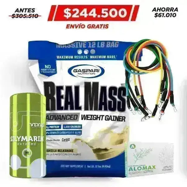 Real Mass 12 lb + Cuerdas de Tensión + Silymarin 90 caps - Zona FIT