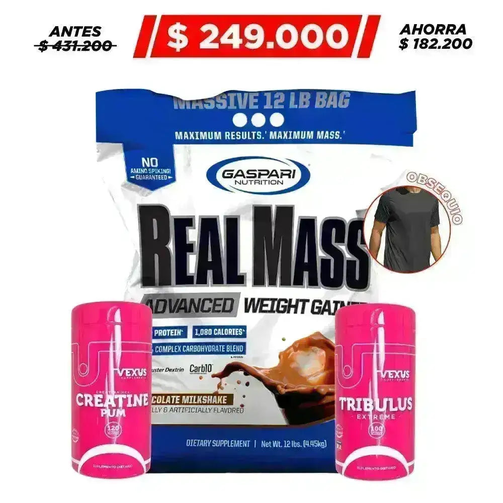 Real Mass 12 lb + Creatine Pum 120 caps + Tribulus Extreme 100 caps - Zona FIT