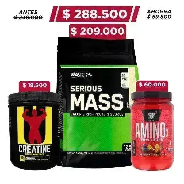 Serious Mass 12 lb + Creatine 300 gr + AminoX 30 serv - Zona FIT