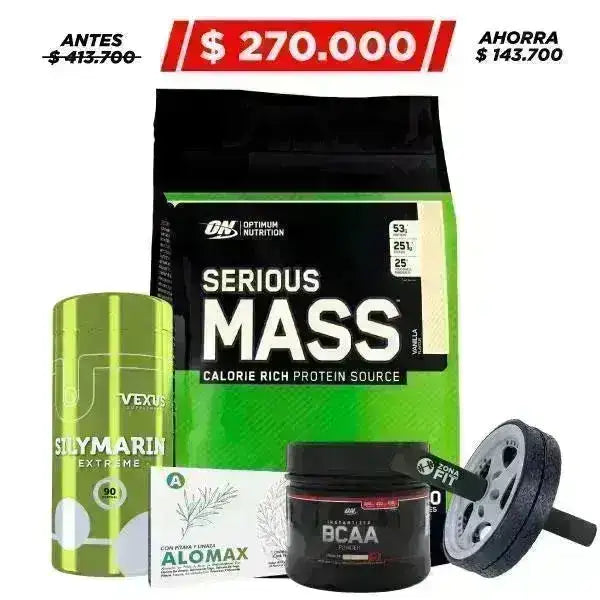 Serious Mass 12 lb + BCAA Powder 40 serv + Obsequio - Zona FIT