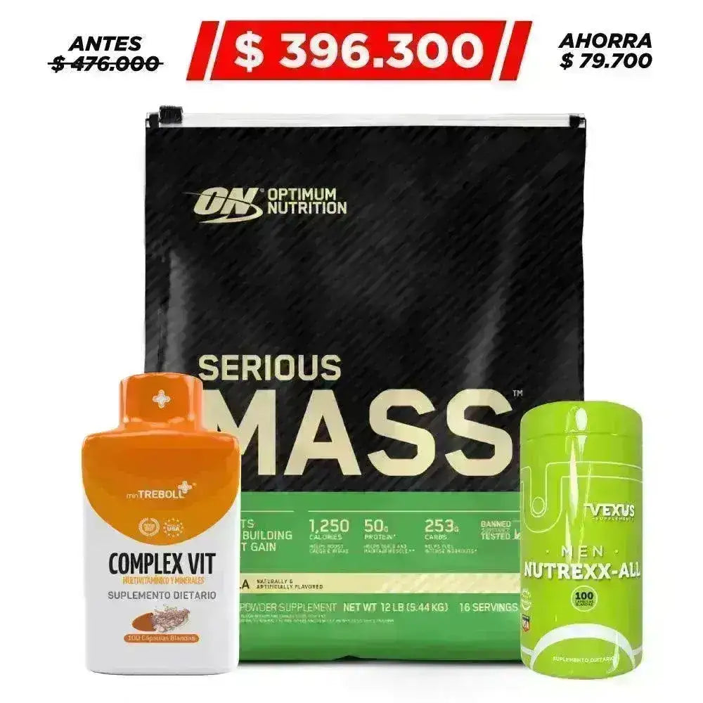 Serious Mass 12 lb + Complex VIT 100 caps + Multivitamínico 100 caps - Zona FIT