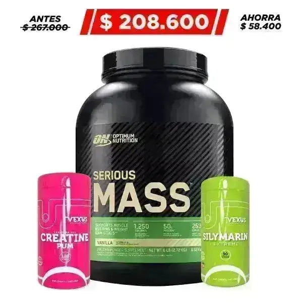 Serious Mass 6 lb + Creatine 120 caps + Silymarin 90 caps - Zona FIT