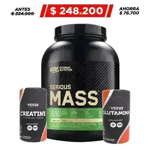 Serious Mass 6 lb + Creatine 300 gr + Glutamine 300 gr - Zona FIT