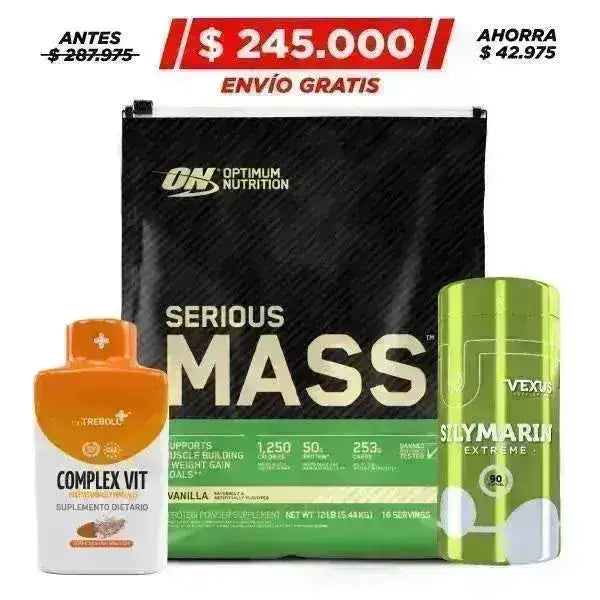 Serious Mass 12 lb + Multivitamínico 100 Caps + Biotin 50 caps - Zona FIT