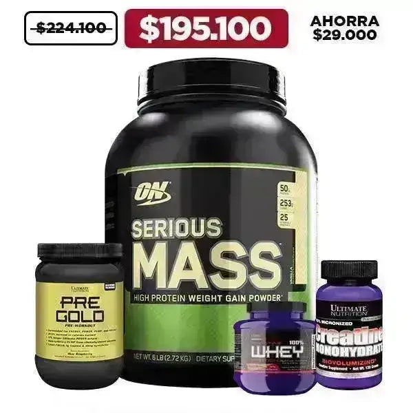 Serious Mass 6 lb + Creatine 120 gr + Pre Gold 250 gr + Obsequio - Zona FIT