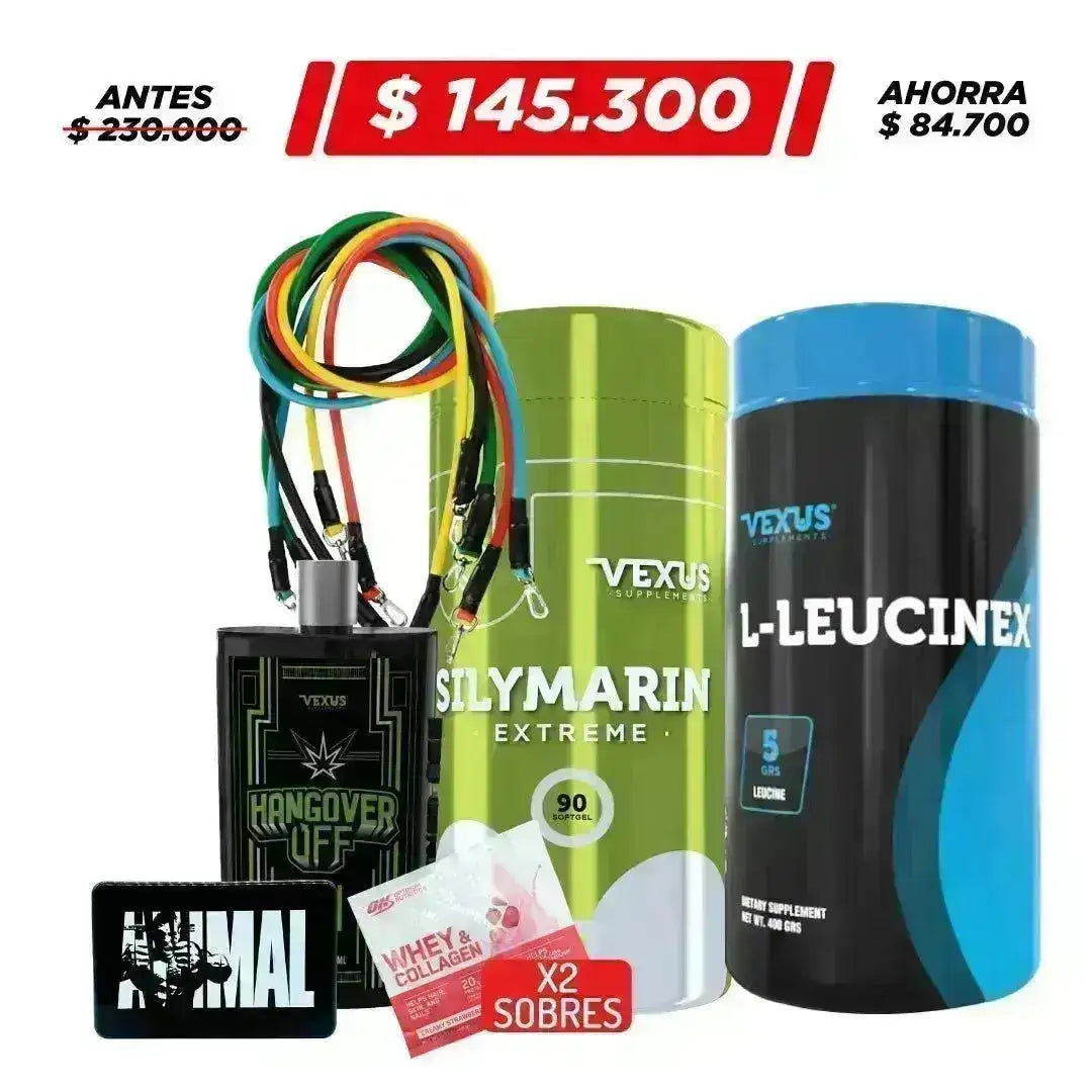 L-Leucinex 400 gr + Silymarin 90 caps + Cuerdas de tensión + Obsequio - Zona FIT
