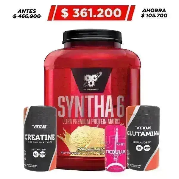 Syntha-6® 5 lb + Creatine 300 gr + Glutamine 300 gr + Tribulus 100 caps - Zona FIT