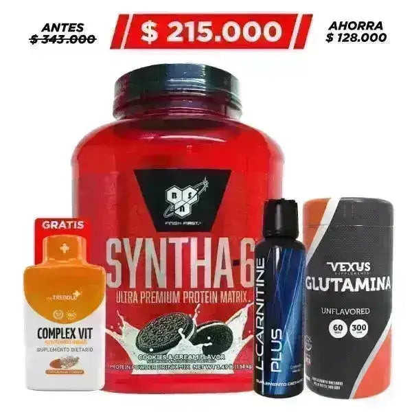 Syntha-6® 48 serv. + Multivitamínico 100 caps + Glutamina 300 gr + L-Carnitine Plus 500 ml - Zona FIT
