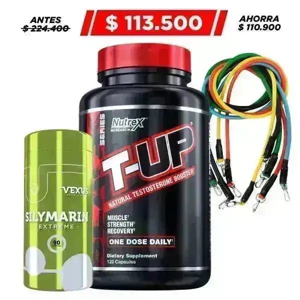 T-UP Testosterone 120 caps + Silymarin 90 caps + Cuerdas de tensión - Zona FIT