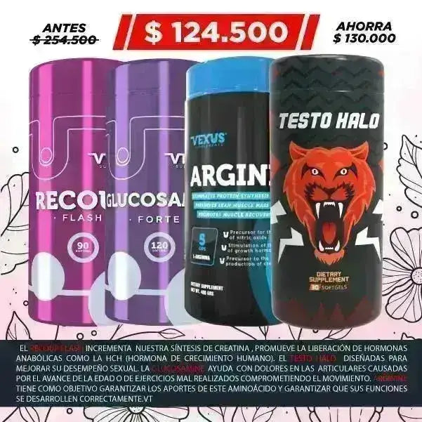 Arginine 400 gr + Testo halo 30 caps + Recoup Flash 90 Caps - Zona FIT