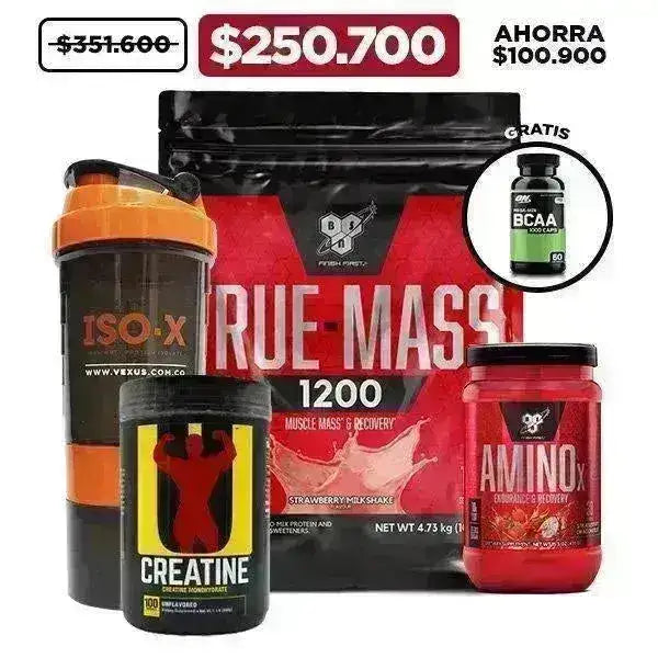 True Mass 1200 12 lb + Creatine 500 gr + AminoX + Obsequios - Zona FIT