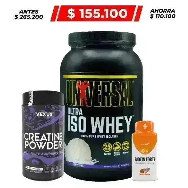Ultra Iso Whey 2 lb + Creatine 300 gr + Biotin Forte 50 caps - Zona FIT