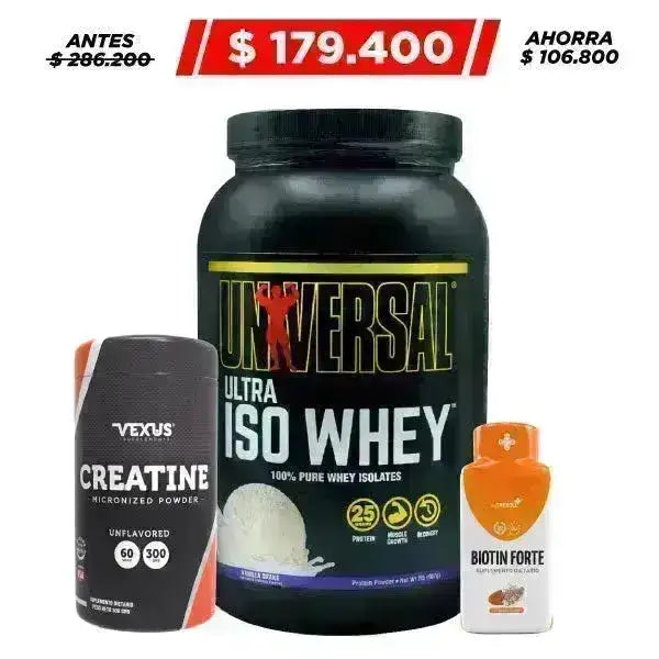 Ultra Iso Whey 2 lb + Creatine 60 serv + Biotin Forte 50 caps - Zona FIT