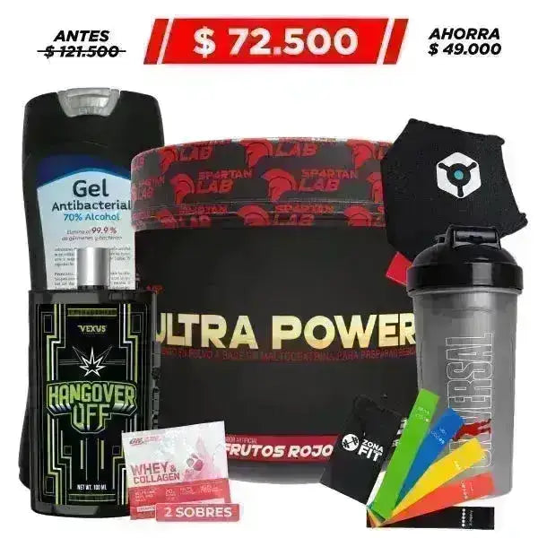 Glutamine 300 gr + Bandas Elásticas + Hangover 100 ml + Obsequio - Zona FIT