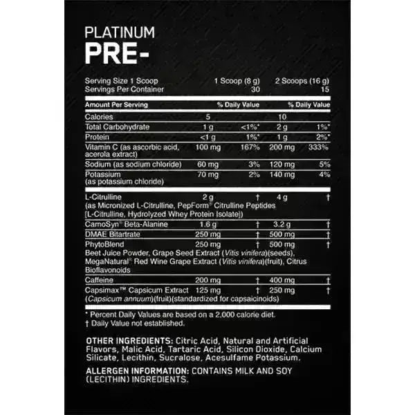 Platinum Pre Optimum Nutrition - Zona FIT