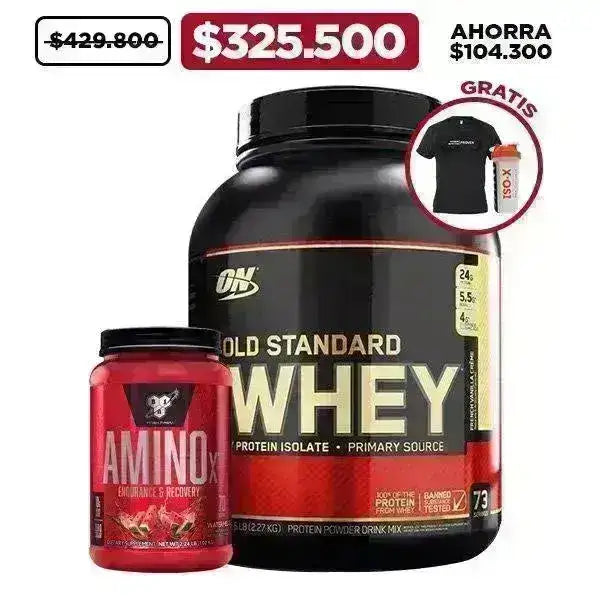 Gold Standard 5 lb + Amino X 70 serv. + Obsequios - Zona FIT