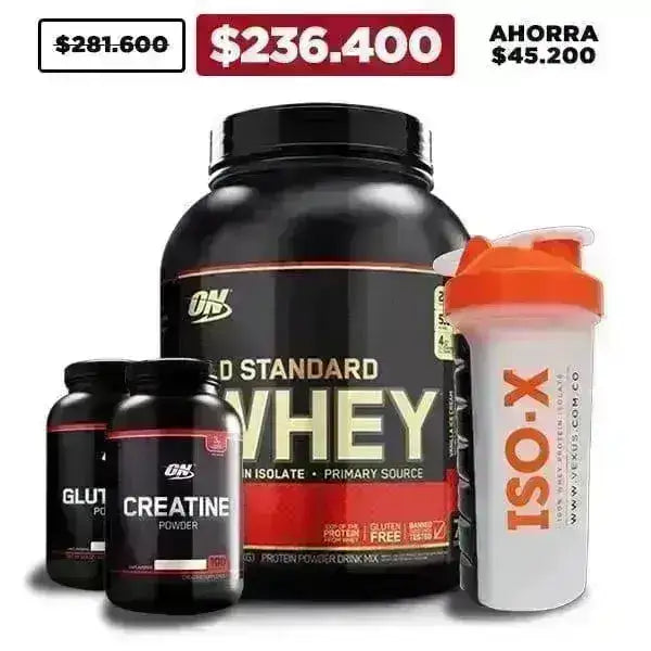 Gold Standard 5 lb + Glutamine 300 gr + Creatine 300 gr + Shaker - Zona FIT