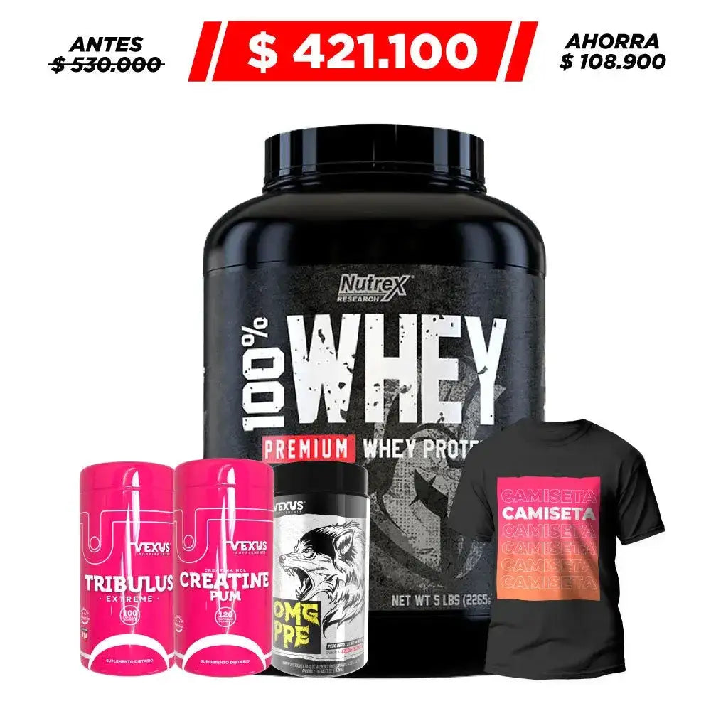 100% Whey Premium 5 lb + Creatine HCL 120 caps + OMG Pre 30 serv + Tribulus Extreme 100 caps - Zona FIT