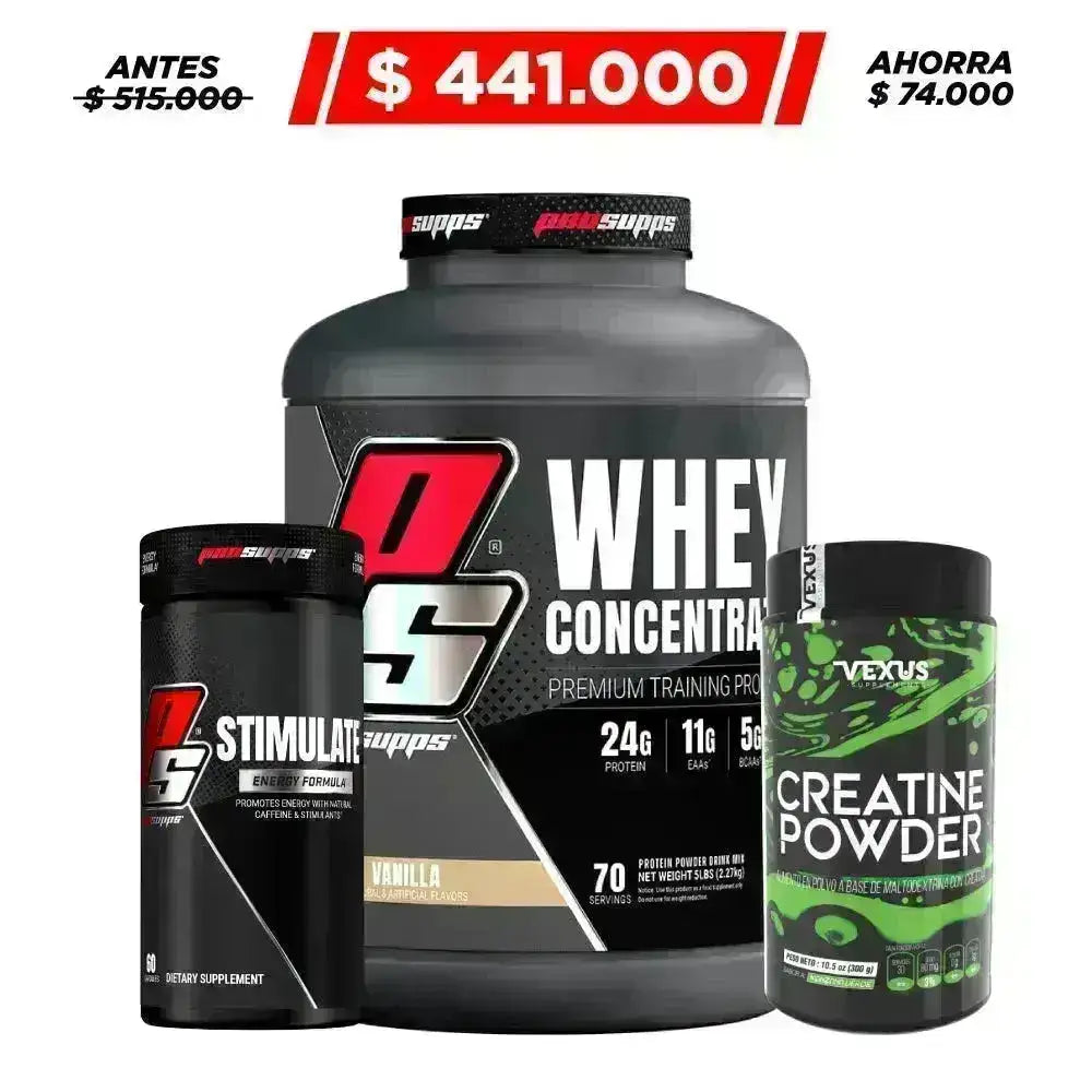 Whey Concentrate 5 lb + Creatine 30 serv + Stimulate 60 caps - Zona FIT