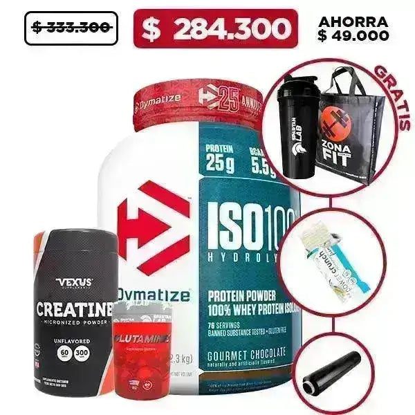 ISO 100 5 Lb + Glutamine 60 caps + Creatina 300 gr + Obsequios - Zona FIT