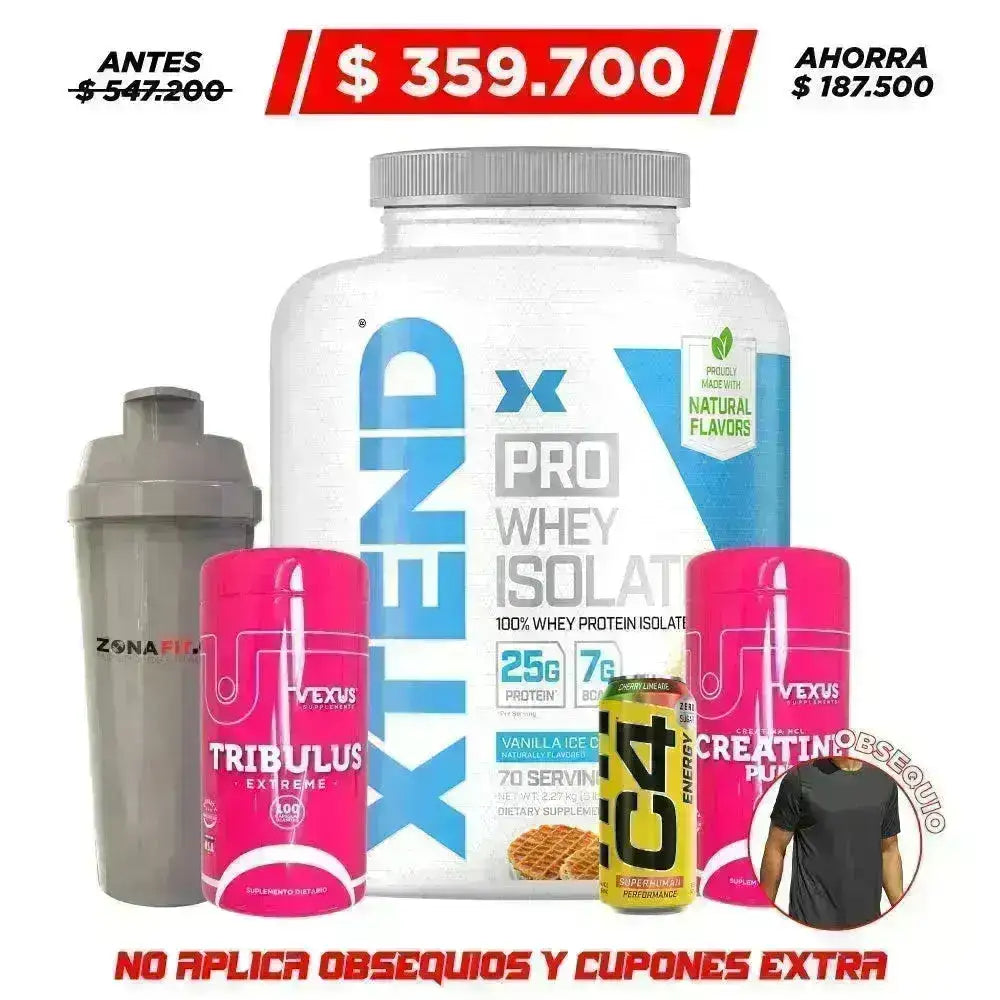 Xtend Pro Whey Isolate 5 lb + Creatine 120 caps + Tribulus Extreme 120 serv - Zona FIT