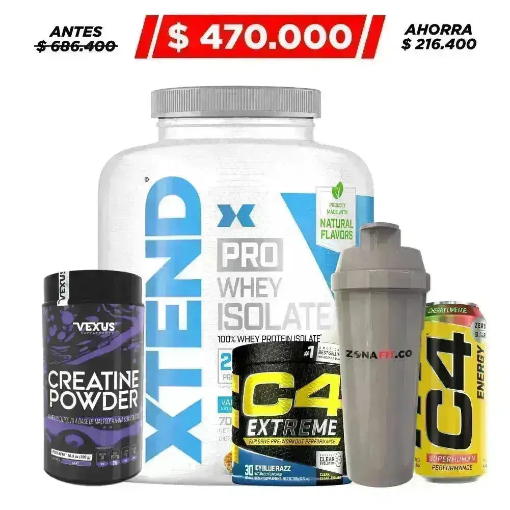 Xtend Pro Whey Isolate 5 lb + Creatine Powder 300 gr + C4 Extreme 30 serv + Obsequio - Zona FIT