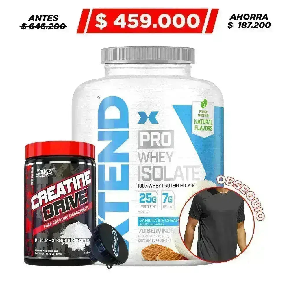 Xtend Pro Whey Isolate 5 lb + Creatine Drive 300 gr + Obsequio - Zona FIT