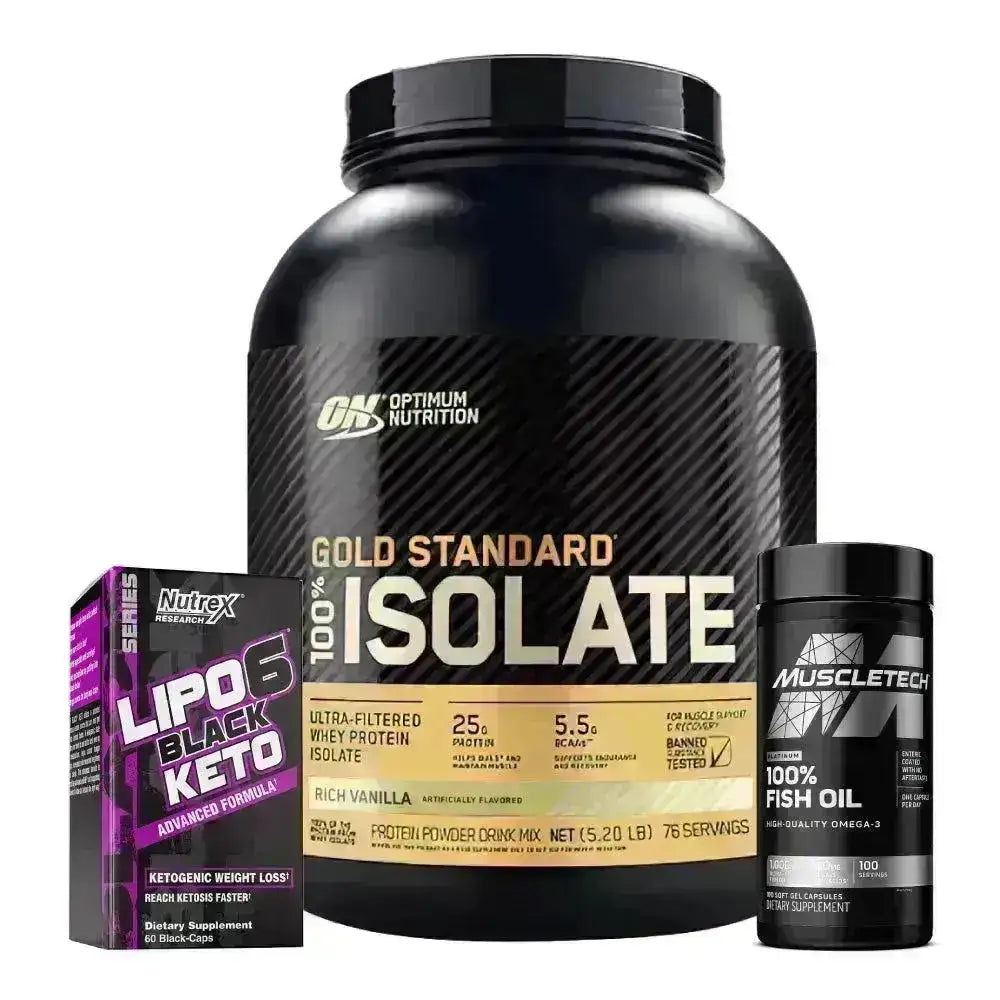 Gold Standard 100% Isolate 5 lb + Omega 3 100 Caps + Lipo 6 Black Keto 60 Caps - Zona FIT