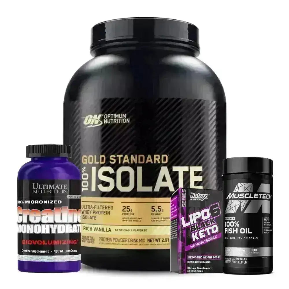 Gold Standard 100% Isolate 3lb + Creatine 300 gr + Omega 3 100 Caps + Lipo 6 Black Keto 60 Caps - Zona FIT