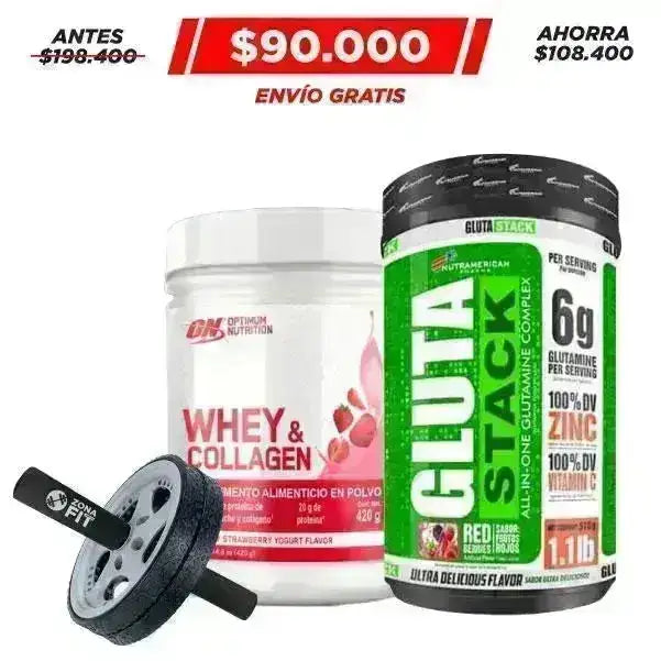 Whey Collagen 420 gr + Gluta Stack 1.1 lb + Obsequio - Zona FIT
