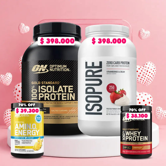 1 und Isolate 3 LB + 1 und Isopure 3 LB + 1 und Amino Energy Hydration 30 Serv (70% OFF) + 1 und Gold Standard 10 Serv (70% OFF)