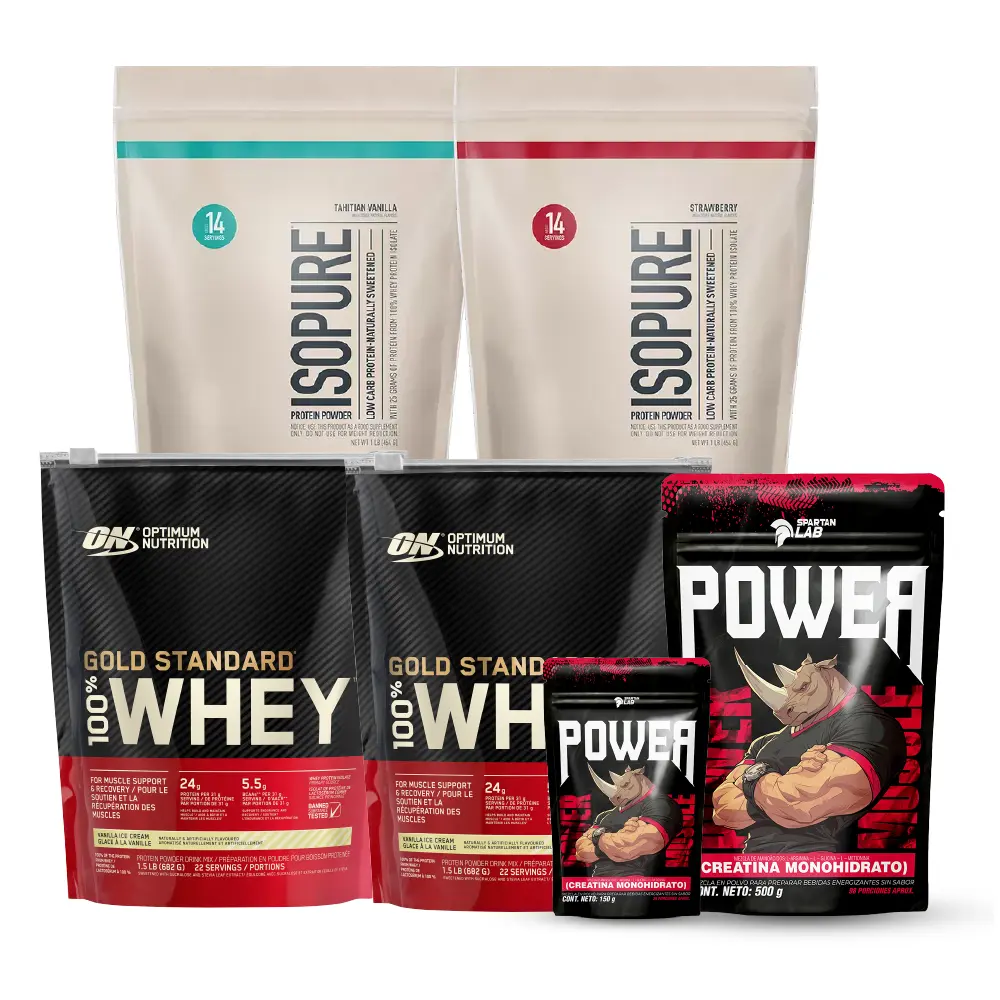 2 unid Gold Standard 22 serv + 2 Unid Isopure 1 lb + Creatina Power 500 g y 150 g