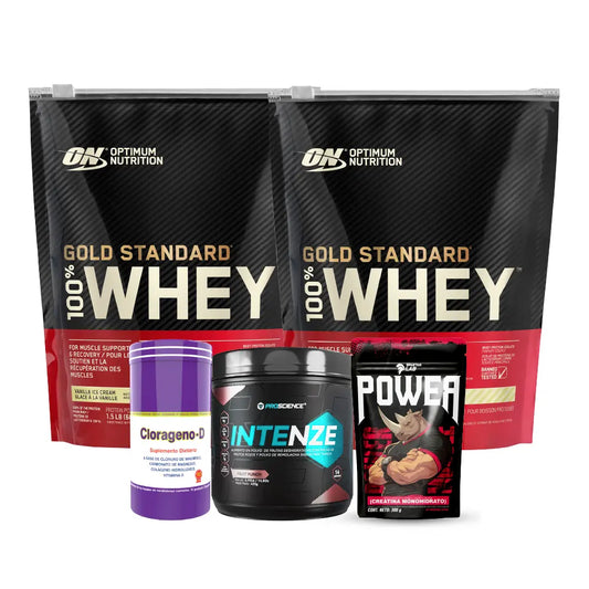 2 unid Gold Standard 22 serv + Intenze 14 serv + Creatina Power 300 g + Clorágeno-D