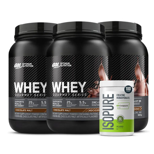 3 und Whey Gourmet 2 LB + Creatine Isopure 100 Serv