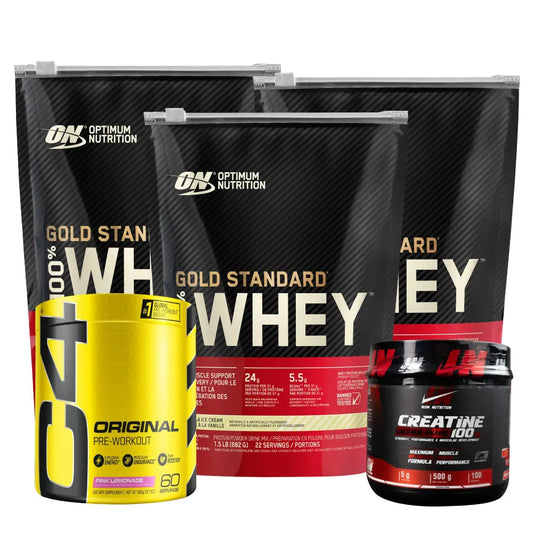 3 unid Gold Standard 22 serv + C4 60 ser + Creatine Iron 500 gr - Zona FIT