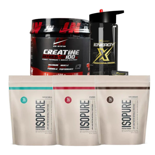 3 unid Isopure 1 lb + Creatine Iron 500 gr + Energy X 25 sobres - Zona FIT