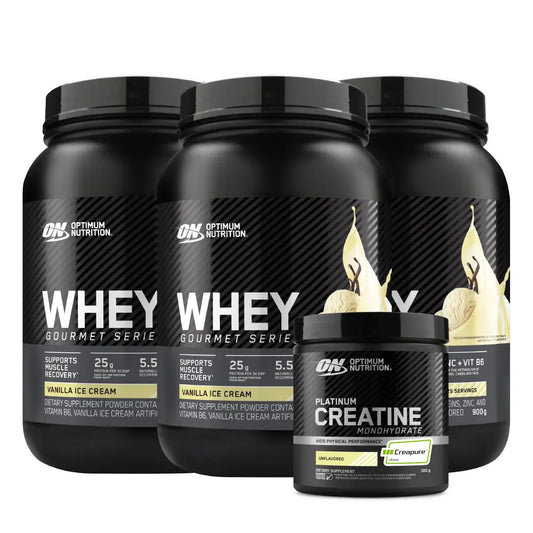 3 und Whey Gourmet 2 lb + Platinum Creatine Optimum 100 Serv