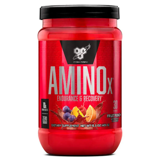 Suplemento aminoácidos AminoX sabor Fruit Punch, 30 porciones, para resistencia y recuperación muscular