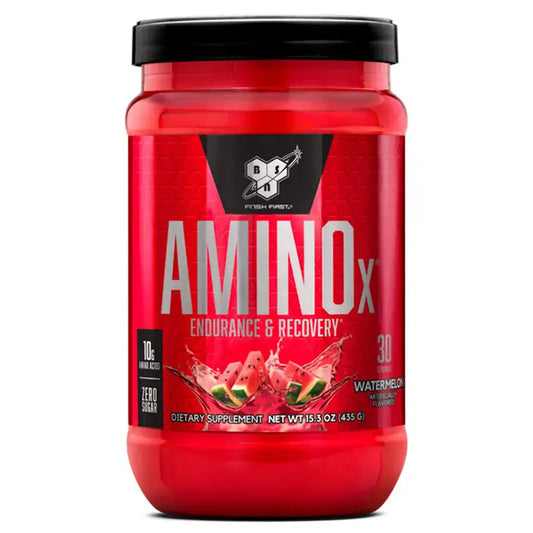 Suplemento aminoácidos AminoX sabor sandía, 30 porciones, sin azúcar, para recuperación y resistencia