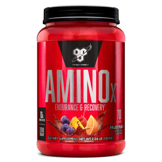 Suplemento Amino X para resistencia y recuperación, sabor fruit punch, 70 porciones, aminoácidos esenciales