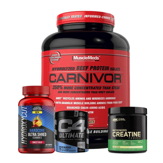 Carnivor 4 LB + Creatine Optimum 60 Serv + Hydroxycut 60 gomas + C4 Ultimate 12 Serv