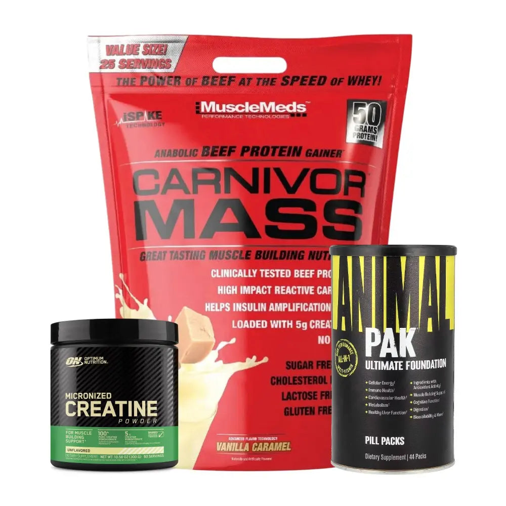 Carnivor Mass 10 LB + Creatine Optimum 60 Serv + Animal Pak