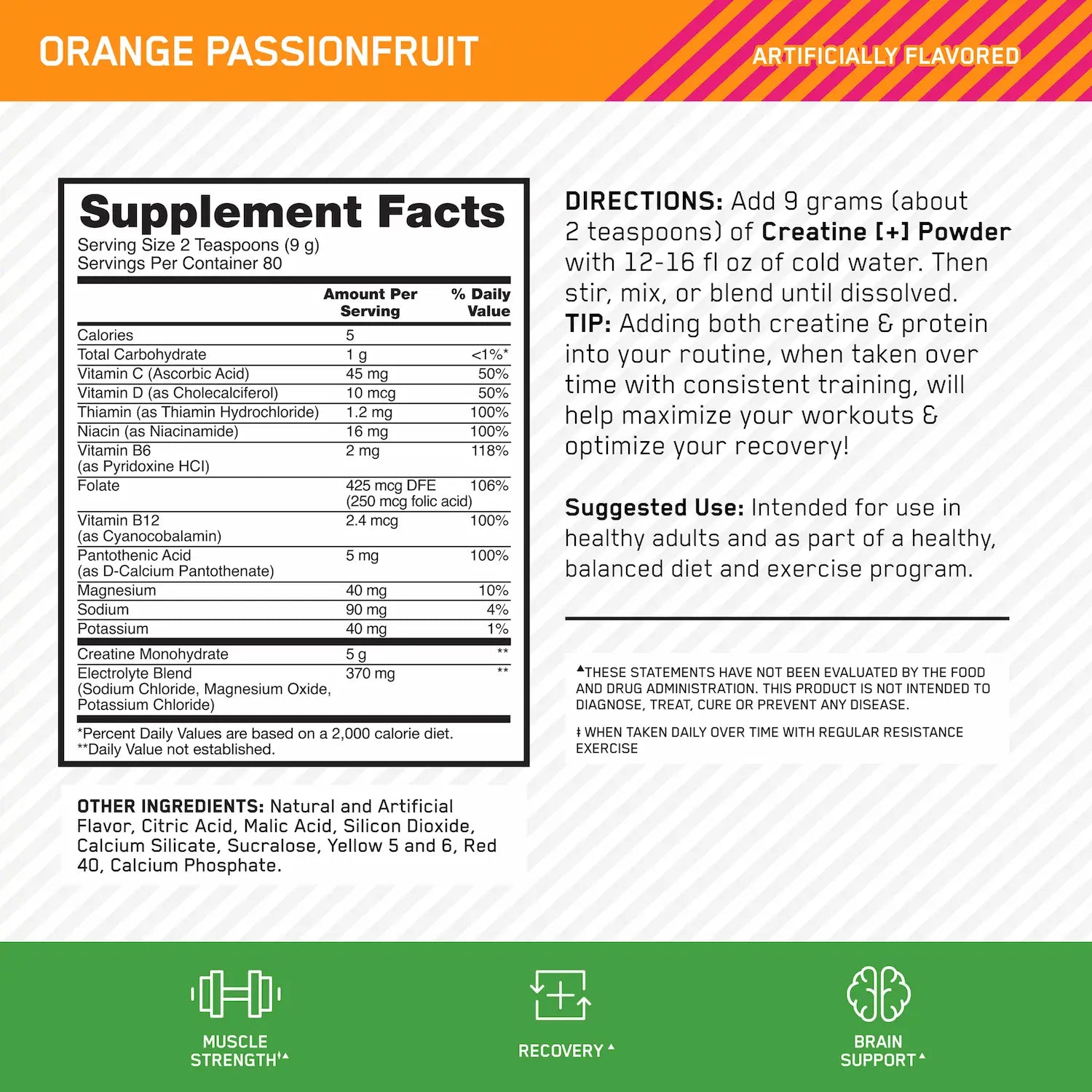 Creatine+ Optimum Nutrition - Con vitaminas y electrolitos – Zona FIT