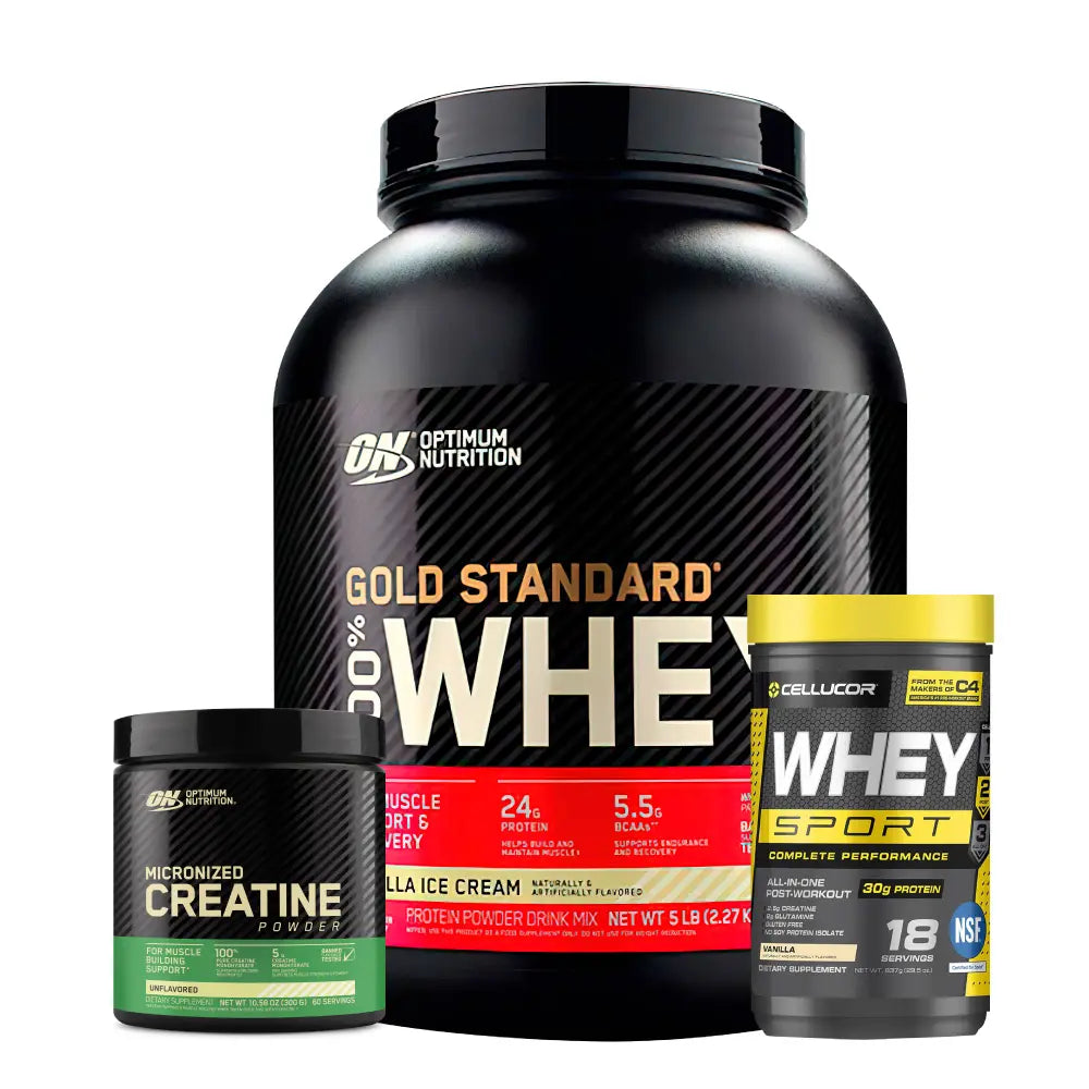 Gold Standard 5 LB + Whey Sport 18 Serv + Creatine Optimum 60 Serv