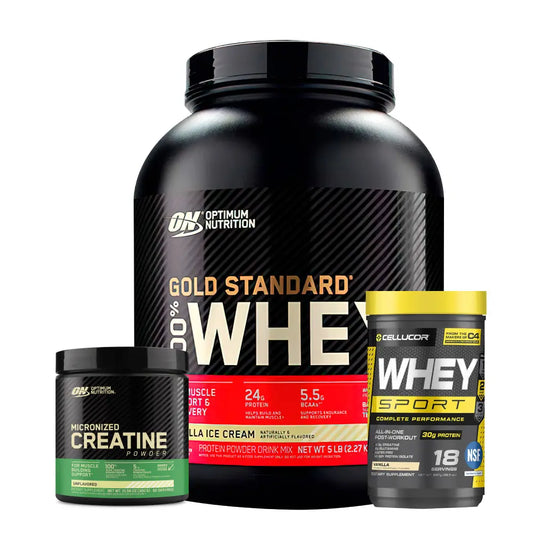 Gold Standard 5 LB + Whey Sport 18 Serv + Creatine Optimum 60 Serv