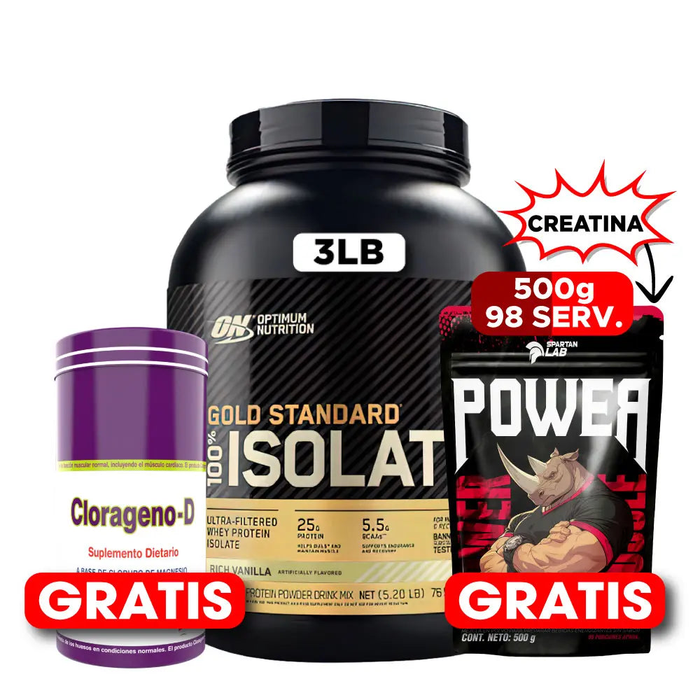 Gold Standard Isolate 3 LB + Creatine Power 300 g + Clorágeno-D